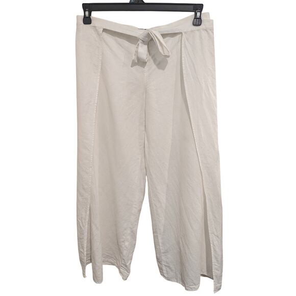 BCBGMAXAZRIA White Linen Cotton Wrap Pants Size 8 - Picture 1 of 6